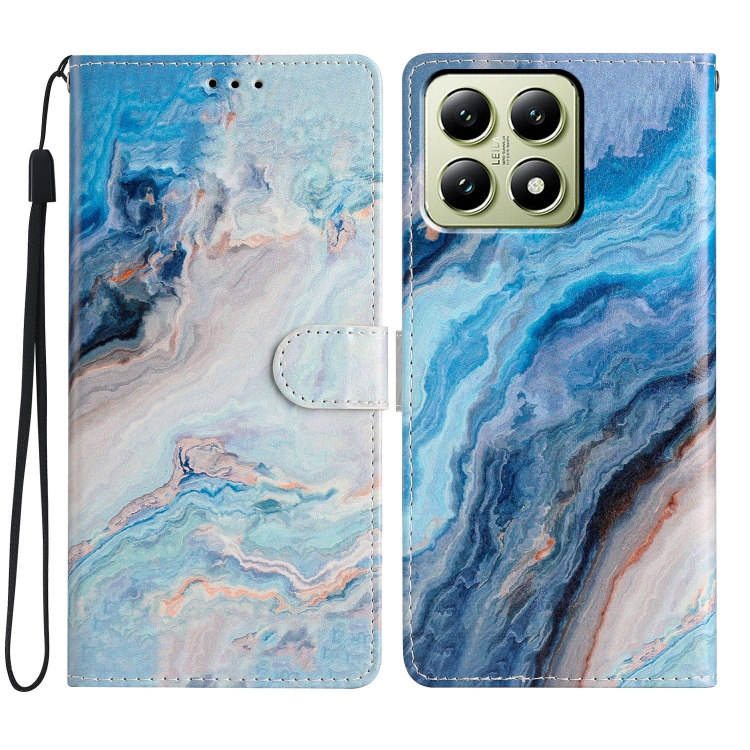 

For Xiaomi 14T Colored Drawing Leather Phone Case(Blue Marble)