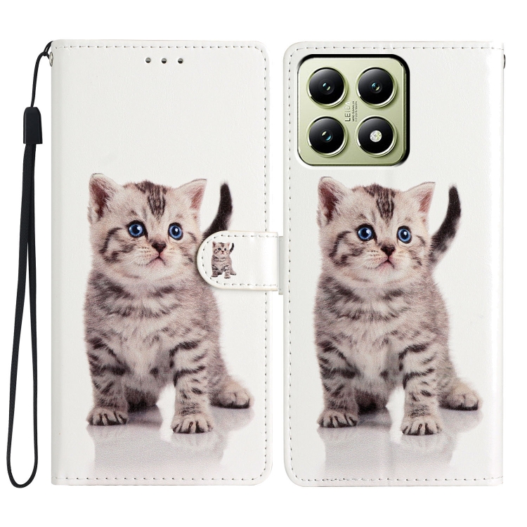 

For Xiaomi 14T Colored Drawing Leather Phone Case(Little Tabby Cat)