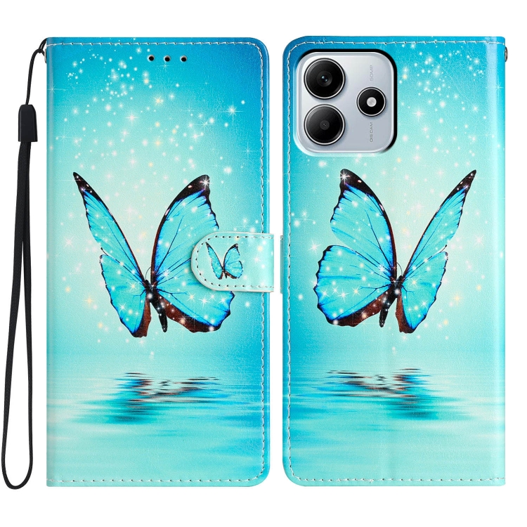 

For Redmi Note 14 5G Colored Drawing Leather Phone Case(Blue Butterfly)