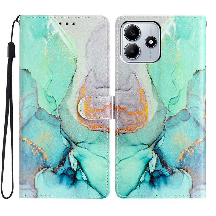 

For Redmi Note 14 5G Colored Drawing Leather Phone Case(Green Marble)