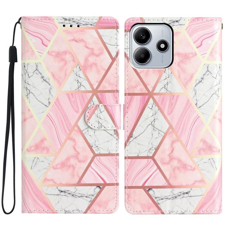 

For Redmi Note 14 5G Colored Drawing Leather Phone Case(Pink Marble)