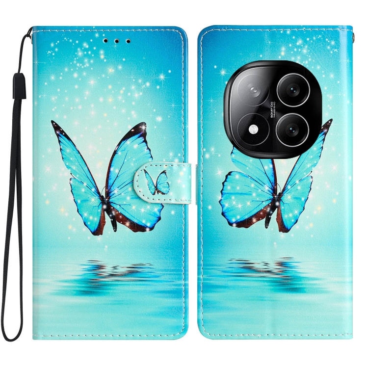 

For Redmi Note 14 Pro 5G Colored Drawing Leather Phone Case(Blue Butterfly)