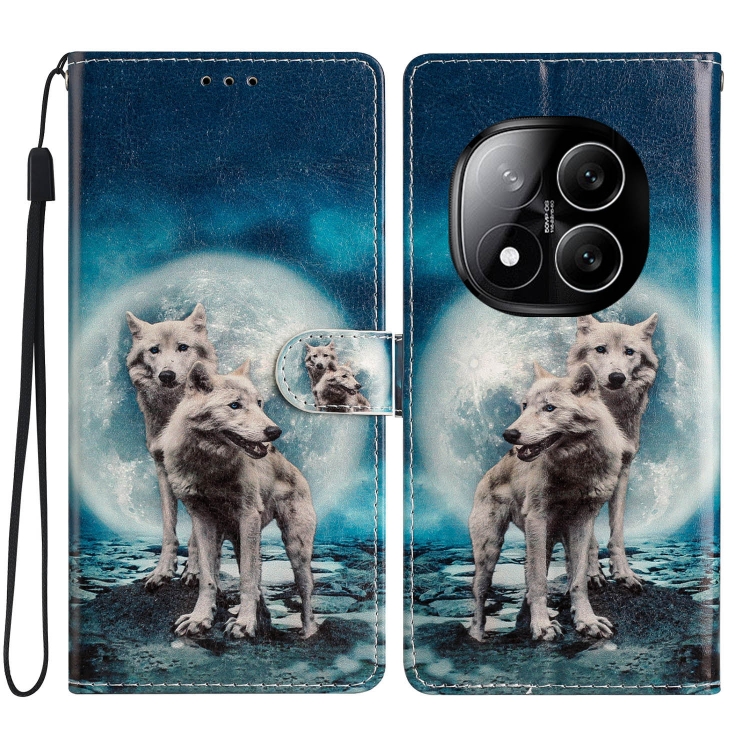 

For Redmi Note 14 Pro 5G Colored Drawing Leather Phone Case(Twin Wolves)