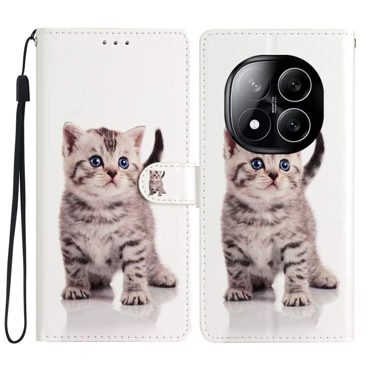 

For Redmi Note 14 Pro 5G Colored Drawing Leather Phone Case(Little Tabby Cat)