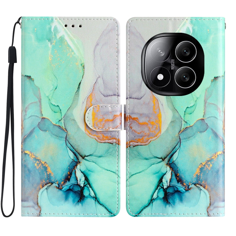 

For Redmi Note 14 Pro+ 5G Colored Drawing Leather Phone Case(Green Marble)