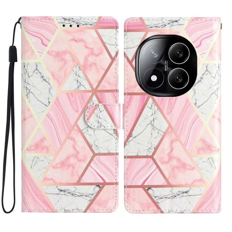 

For Redmi Note 14 Pro+ 5G Colored Drawing Leather Phone Case(Pink Marble)