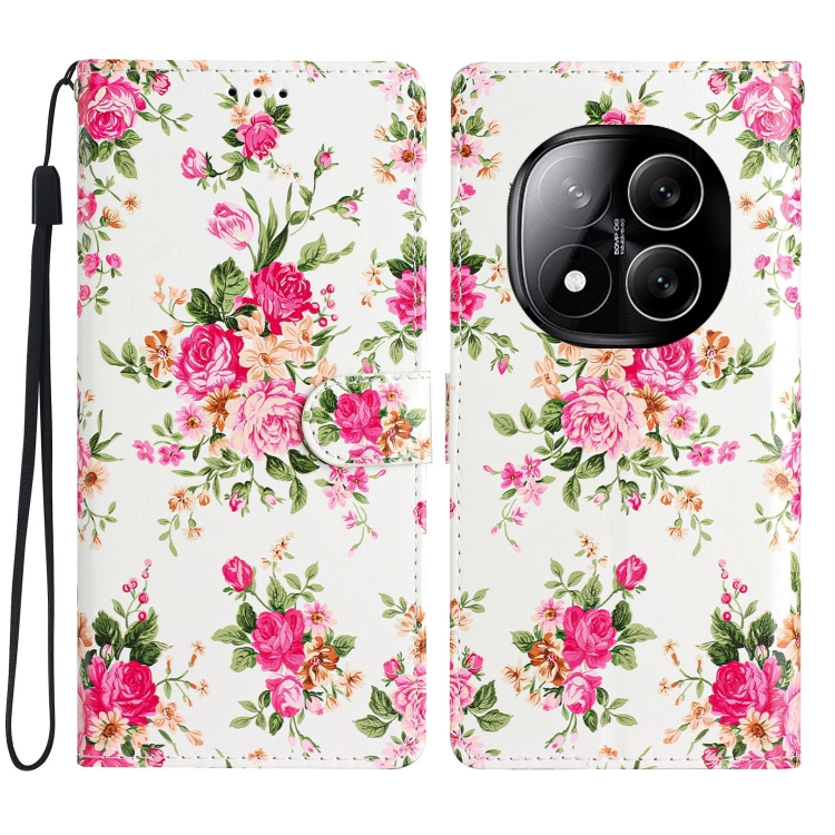 

For Redmi Note 14 Pro+ 5G Colored Drawing Leather Phone Case(Peonies)
