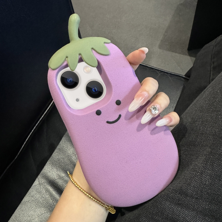 

For iPhone 15 Plus Cartoon 3D Silicone Phone Case(Eggplant)