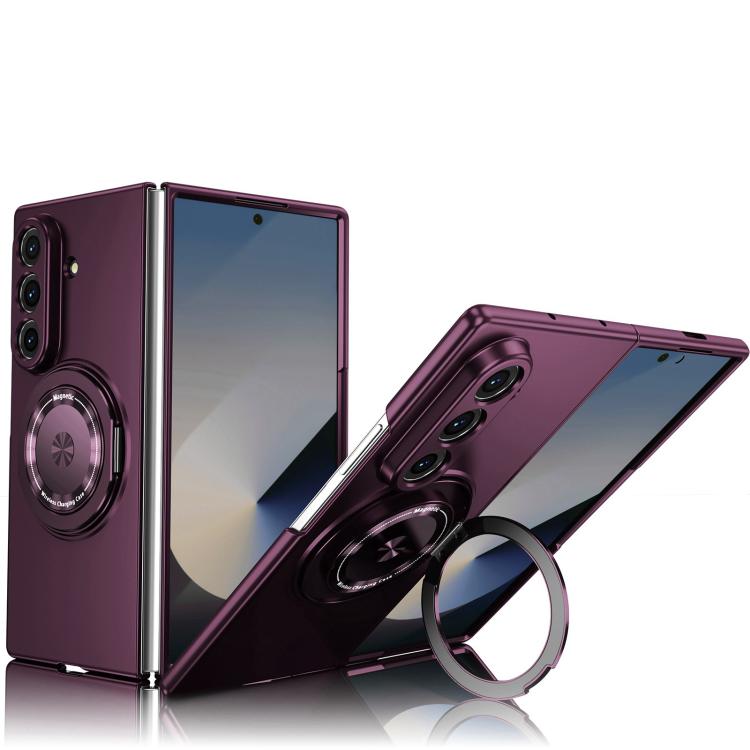 For Galaxy Z Fold7 5G 360 Rotation Ring Holder MagSafe Shockproof PC Phone Case(Wine red)