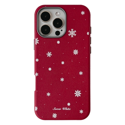 

For iPhone 16 Pro Max Christmas Series Frosted PC Hybrid TPU Leather Phone Case(Snowflakes)