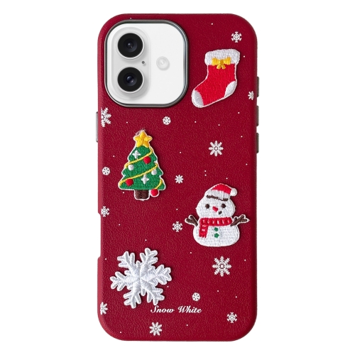 

For iPhone 16 Christmas Series Frosted PC Hybrid TPU Leather Phone Case(3D Christmas)