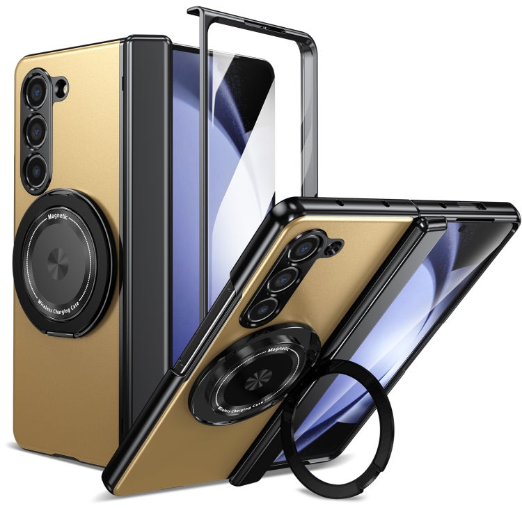 

For Samsung Galaxy Z Fold5 Gold Medal Rotating Folding Series Ring Holder Phone Case(Gold)