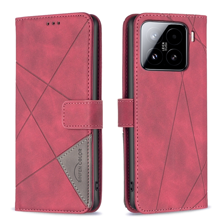 

For Xiaomi 15 Magnetic Buckle Rhombus Texture Leather Phone Case(Red)