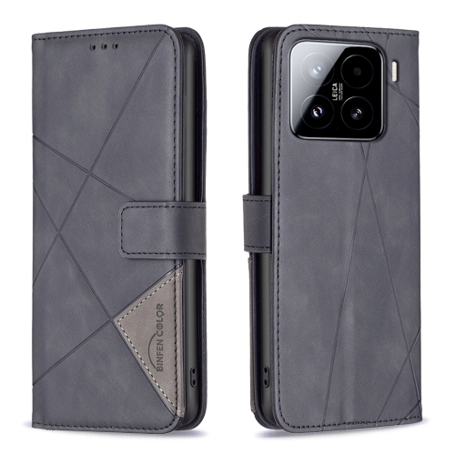 

For Xiaomi 15 Pro Magnetic Buckle Rhombus Texture Leather Phone Case(Black)