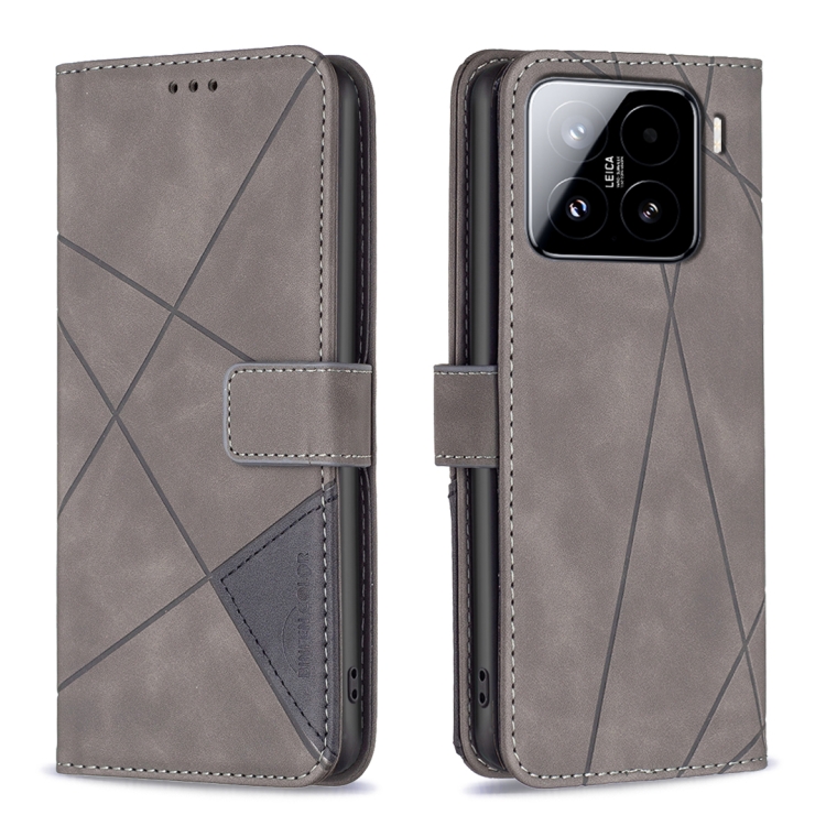 

For Xiaomi 15 Pro Magnetic Buckle Rhombus Texture Leather Phone Case(Grey)