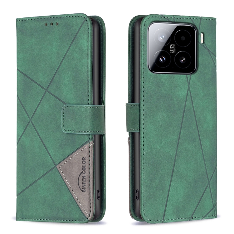 

For Xiaomi 15 Pro Magnetic Buckle Rhombus Texture Leather Phone Case(Green)