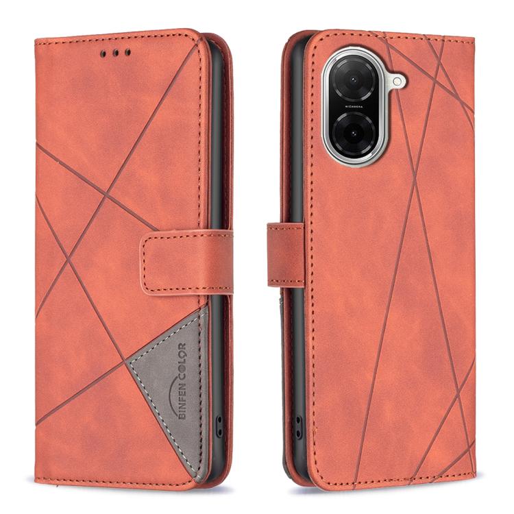 

For Xiaomi Poco C71 Magnetic Buckle Rhombus Texture Leather Phone Case(Brown)
