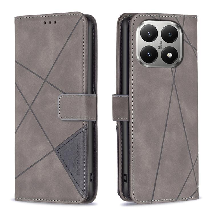 

For Xiaomi 15T 5G Magnetic Buckle Rhombus Texture Leather Phone Case(Grey)