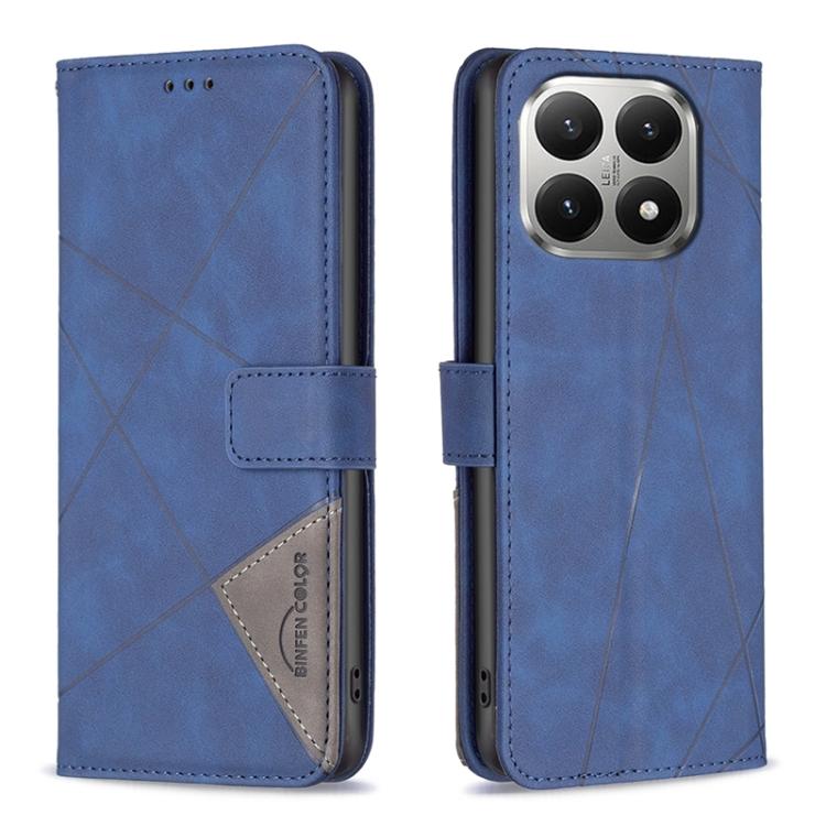 

For Xiaomi 15T 5G Magnetic Buckle Rhombus Texture Leather Phone Case(Blue)
