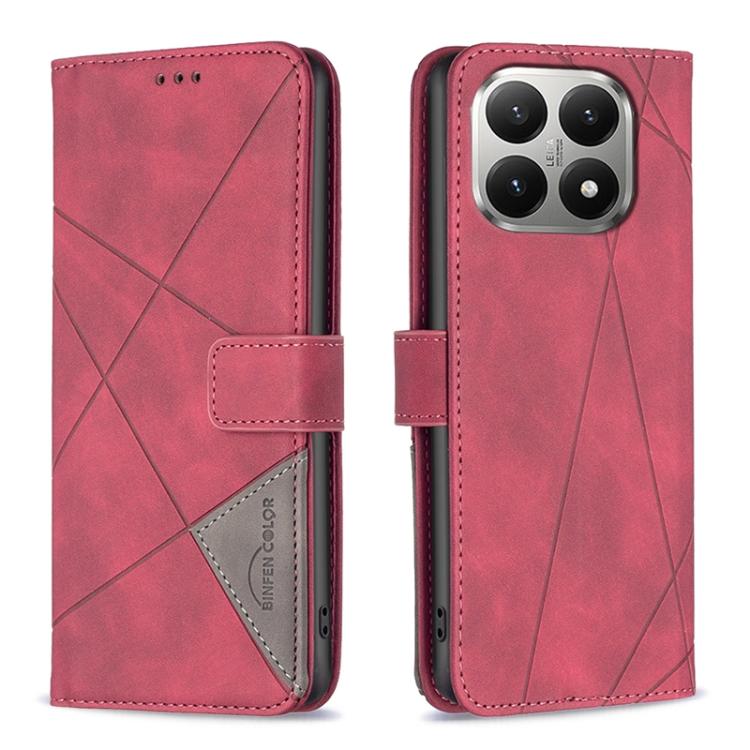 

For Xiaomi 15T 5G Magnetic Buckle Rhombus Texture Leather Phone Case(Red)