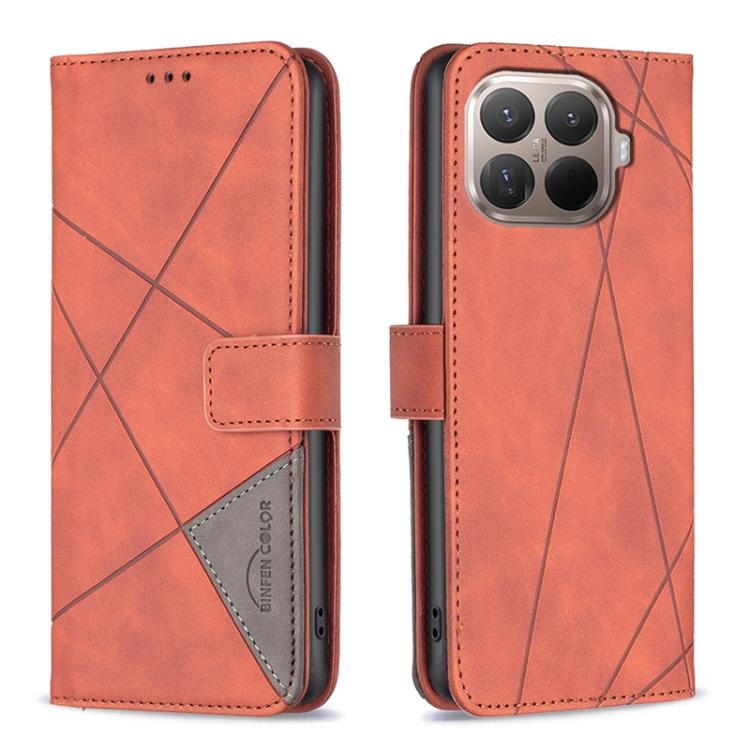 

For Xiaomi 15T Pro 5G Magnetic Buckle Rhombus Texture Leather Phone Case(Brown)