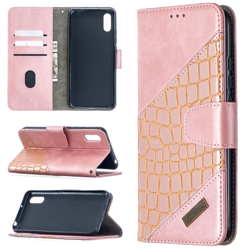 

For Xiaomi Redmi 9A Matching Color Crocodile Texture Horizontal Flip PU Leather Case with Wallet & Holder & Card Slots(Rose Gold)