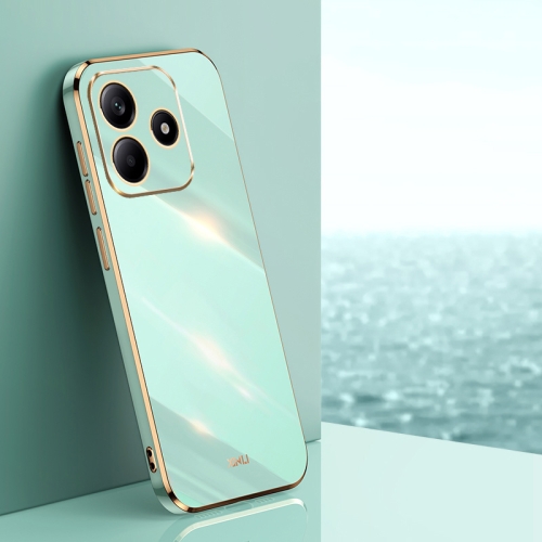 

For Redmi Note 14 5G XINLI Straight 6D Plating Gold Edge TPU Phone Case(Mint Green)