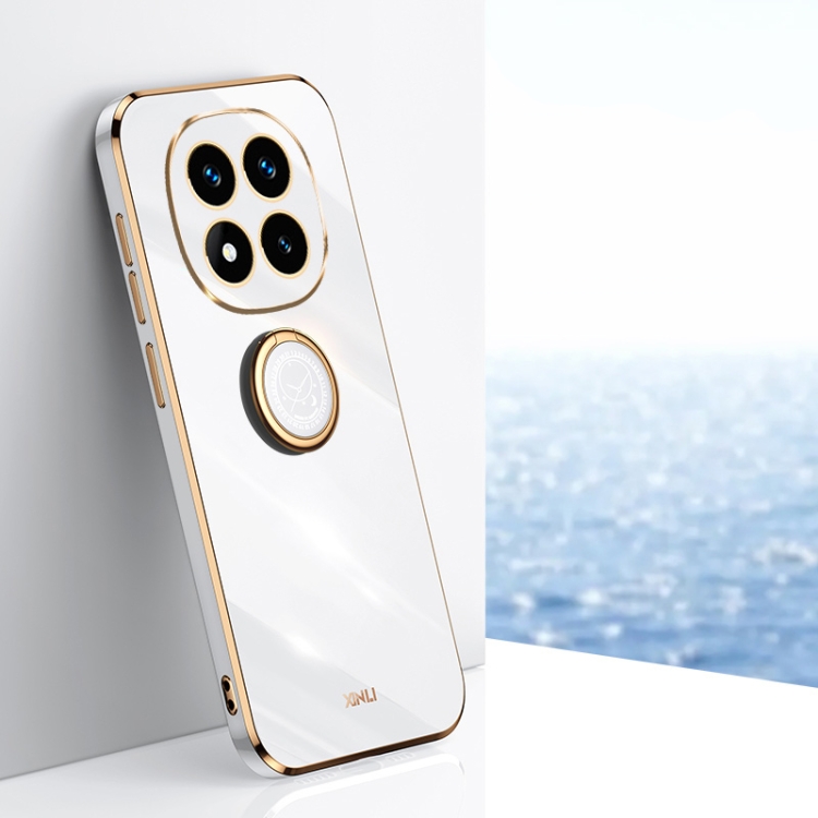 

For Redmi Note 14 Pro 5G XINLI Straight 6D Plating Gold Edge TPU Shockproof Case with Ring Holder(White)