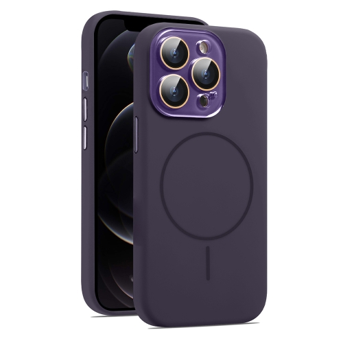 

For iPhone 12 Pro Max AG Fine Hole Liquid Silicone MagSafe Magnetic Phone Case(Dark Purple)