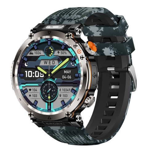 

HT30 1.7 inch IP68 Waterproof Camouflage Silicone Band Smart Watch, Support Flashlight / Banknote Detector Light / Compass(Blue)