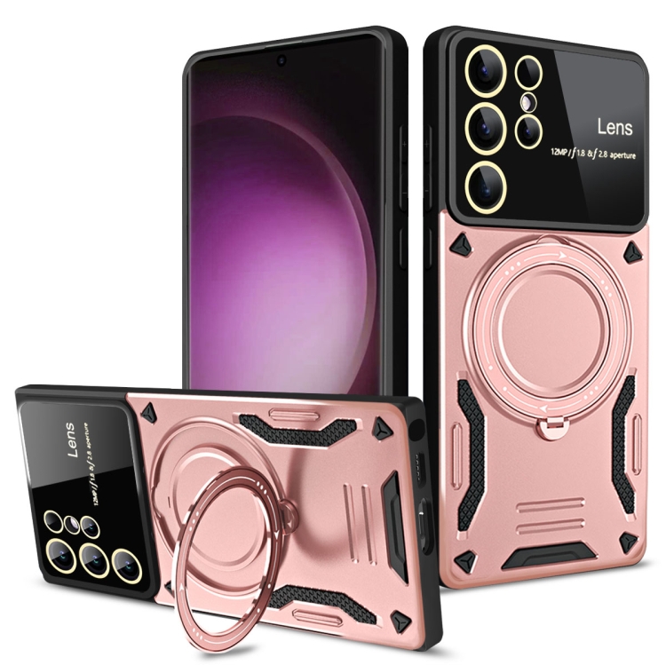 

For Samsung Galaxy S25 Ultra 5G Large Window MagSafe Holder Phone Case(Rose Gold)