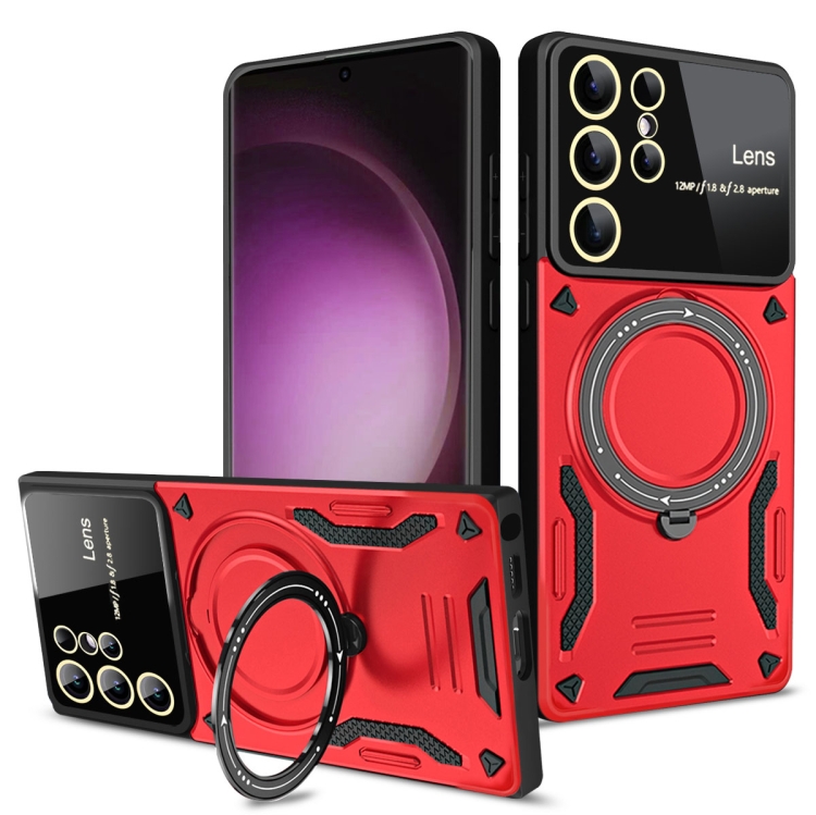 

For Samsung Galaxy S24 Ultra 5G Large Window MagSafe Holder Phone Case(Red)