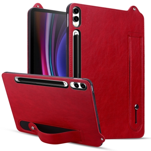 

For Samsung Galaxy Tab S10 Ultra / S9 Ultra TPU Leather Back Tablet Case with Wristband(Red)