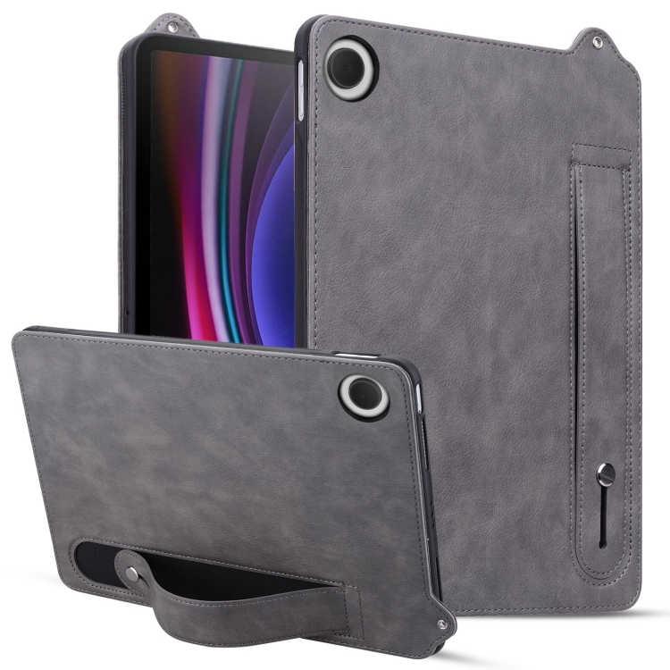 

For Samsung Galaxy Tab A9+ TPU Leather Back Tablet Case with Wristband(Grey)