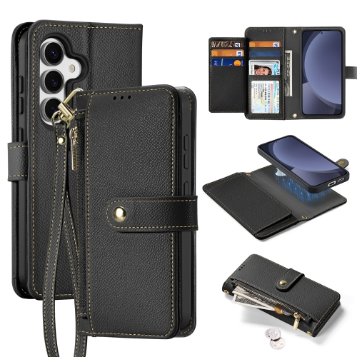 

For Samsung Galaxy S25 5G DUX DUCIS Lawa Series 2 in 1 Wallet Zipper Detachable MagSafe Phone Case with Lanyard(Black)