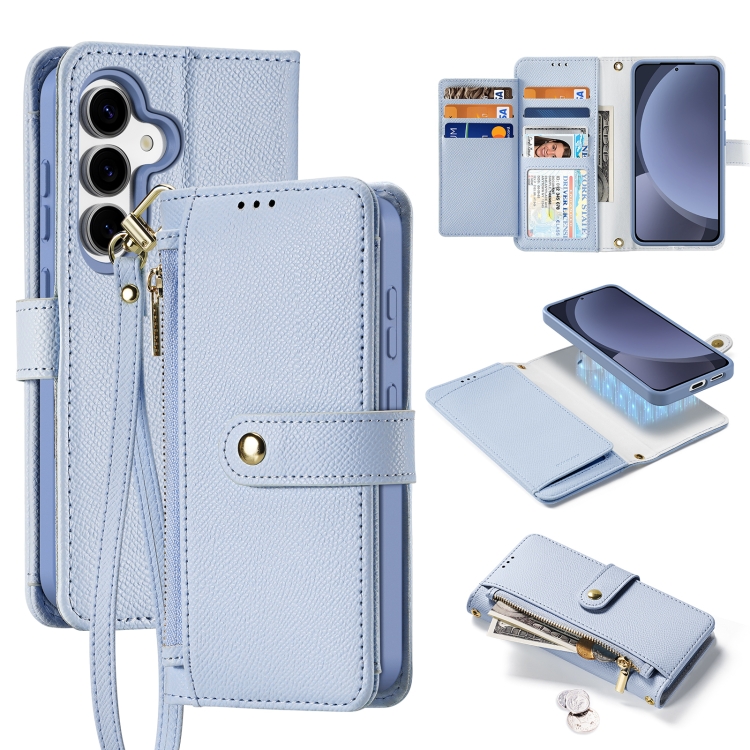 

For Samsung Galaxy S25 5G DUX DUCIS Lawa Series 2 in 1 Wallet Zipper Detachable MagSafe Phone Case with Lanyard(Light Blue)