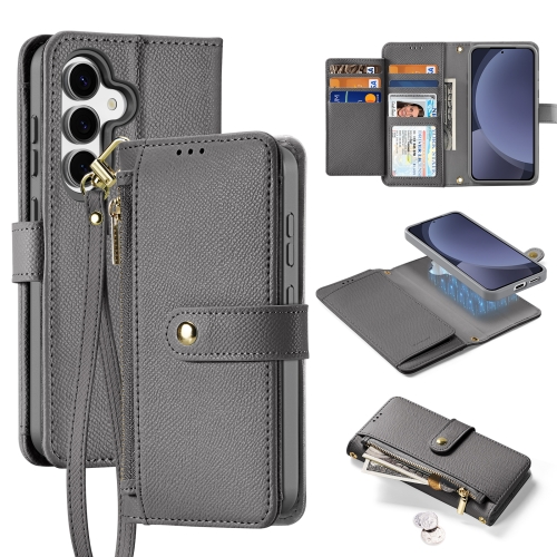 

For Samsung Galaxy S25+ 5G DUX DUCIS Lawa Series 2 in 1 Wallet Zipper Detachable MagSafe Phone Case with Lanyard(Grey)