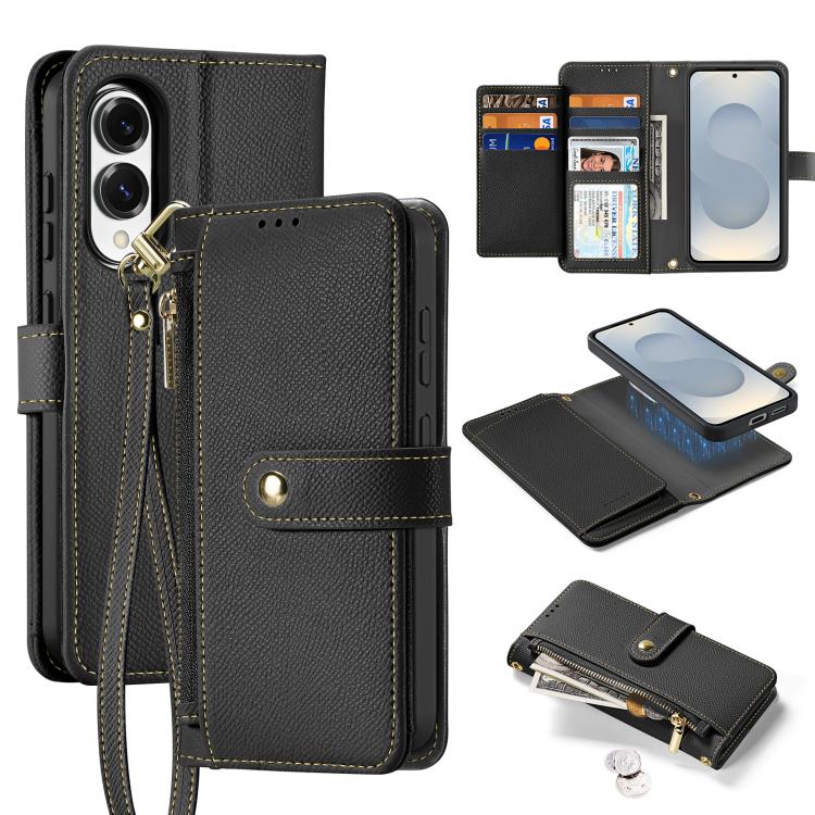 

For Samsung Galaxy S25 Edge 5G DUX DUCIS Lawa Series 2 in 1 Wallet Zipper Detachable MagSafe Phone Case with Lanyard(Black)