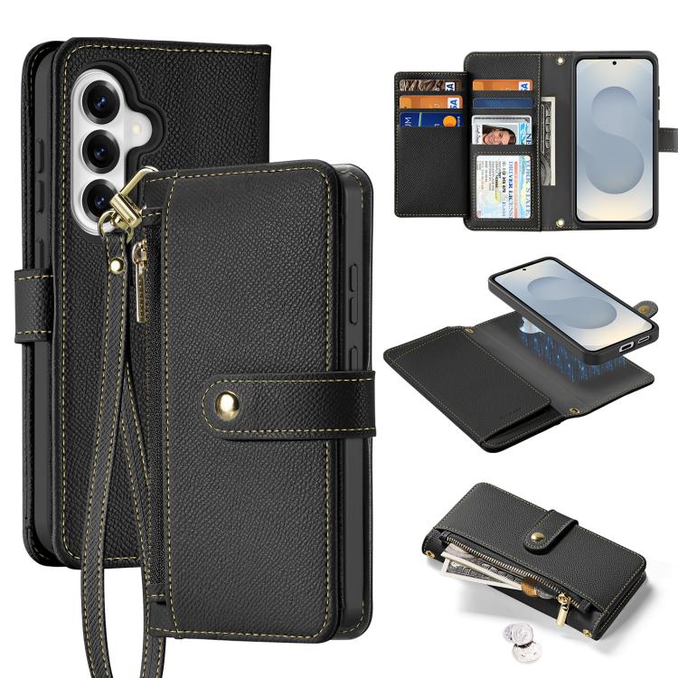 

For Samsung Galaxy S26 5G DUX DUCIS Lawa Series 2 in 1 Wallet Zipper Detachable MagSafe Phone Case with Lanyard(Black)