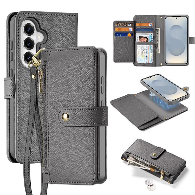 

For Samsung Galaxy S26 5G DUX DUCIS Lawa Series 2 in 1 Wallet Zipper Detachable MagSafe Phone Case with Lanyard(Grey)