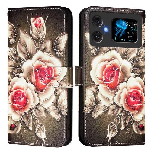 

For Cubot A20 Colored Drawing Pattern Plain Weave Leather Phone Case(Roses On Black)