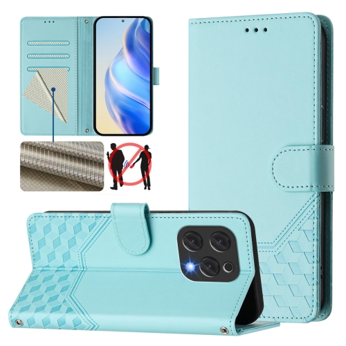 

For Doogee N55 Plus Honeycomb Embossing RFID Leather Phone Case(Mint Green)