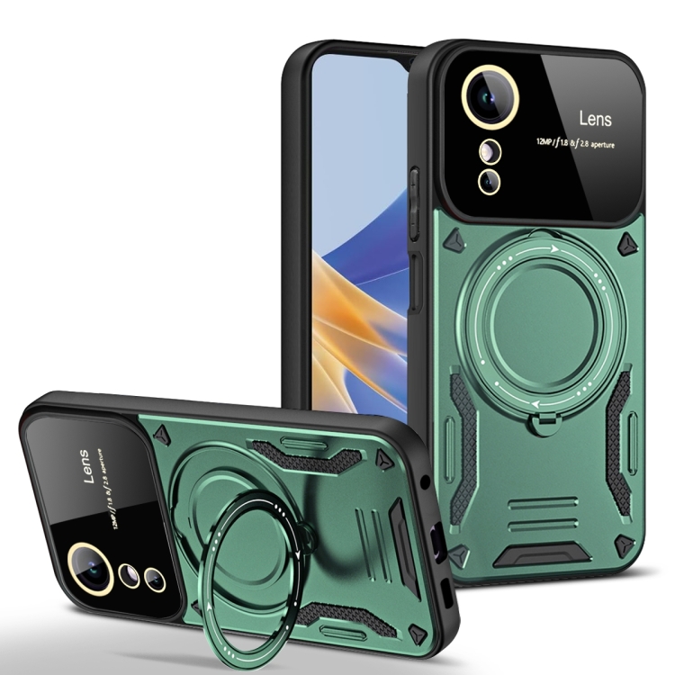 

For OPPO A17 Large Window MagSafe Holder Phone Case(Green)