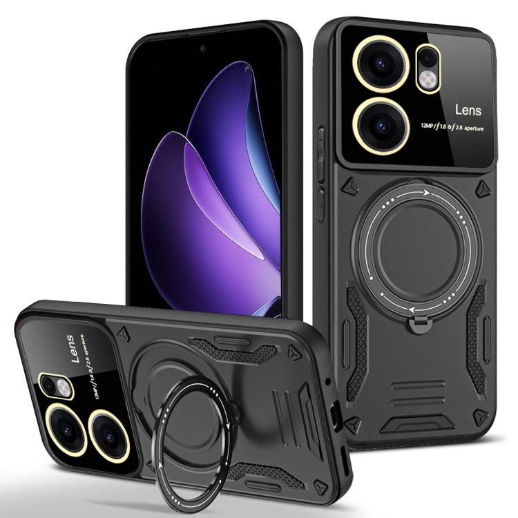 

For OPPO Reno13 F 4G / 5G Large Window MagSafe Holder Phone Case(Black)