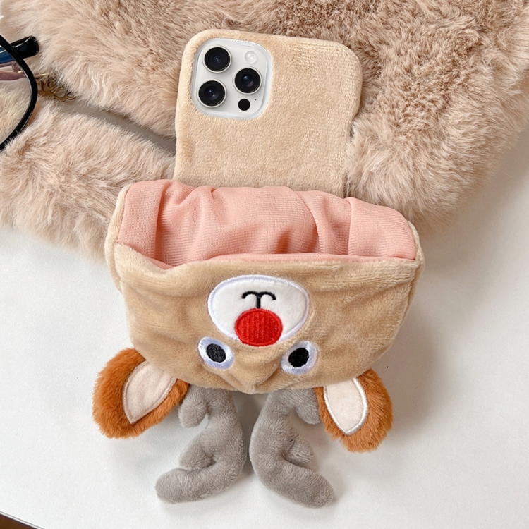 

For iPhone 16 Pro Max Reindeer Hat Plush Full Coverage Phone Case
