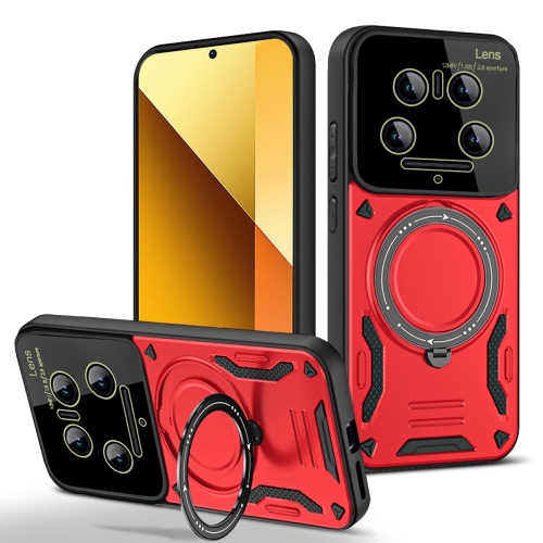 

For Xiaomi 14 Ultra Large Window MagSafe Holder Phone Case(Red)