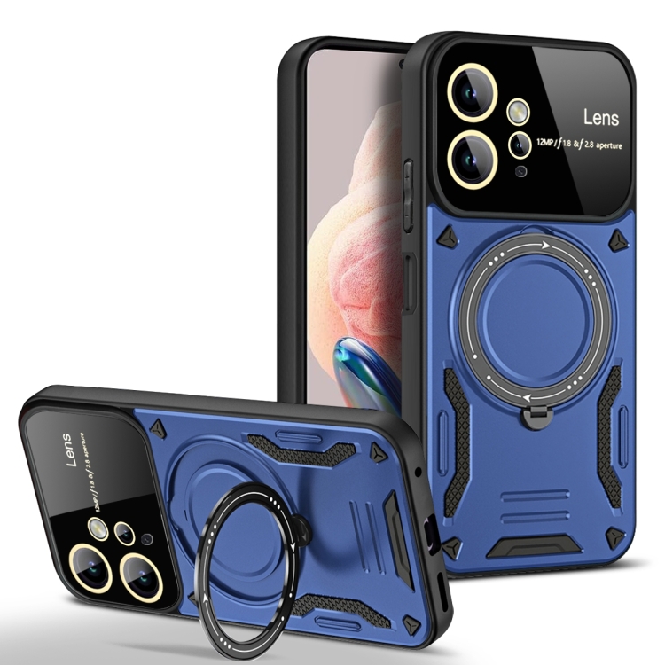 

For Redmi Note 12 4G Global Large Window MagSafe Holder Phone Case(Blue)