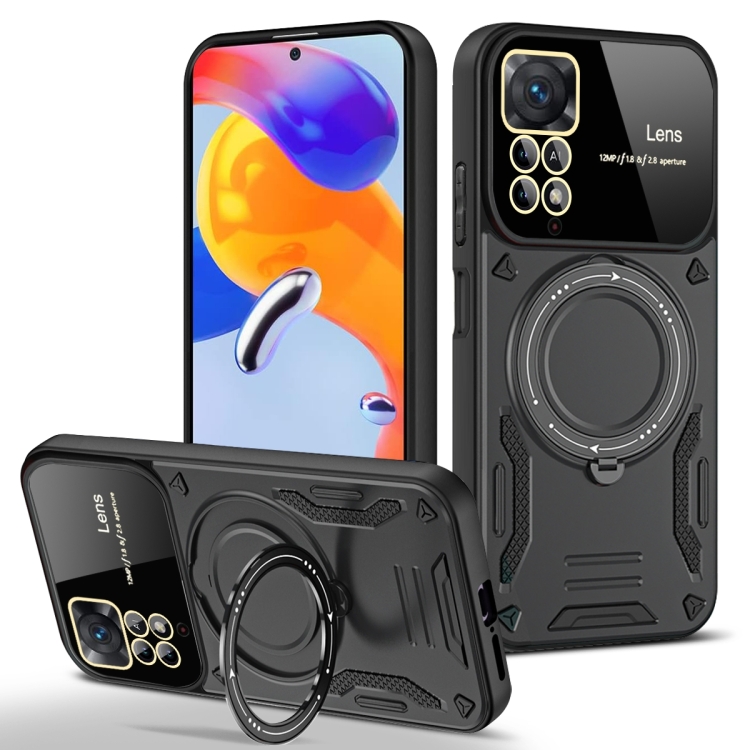 

For Redmi Note 11 Pro Global Large Window MagSafe Holder Phone Case(Black)