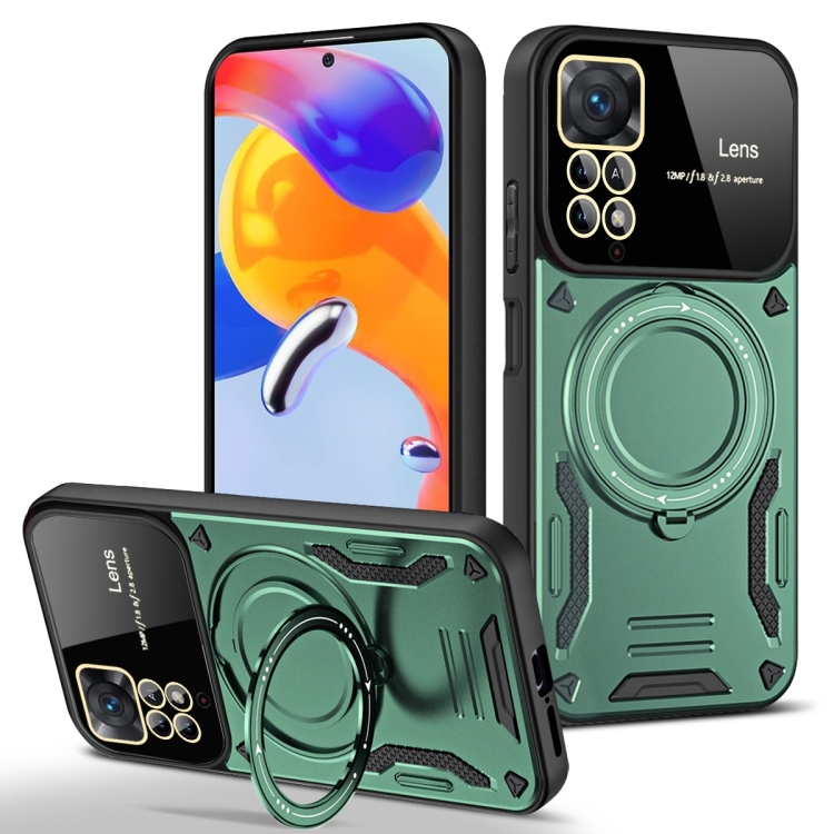 

For Redmi Note 11 Pro Global Large Window MagSafe Holder Phone Case(Green)