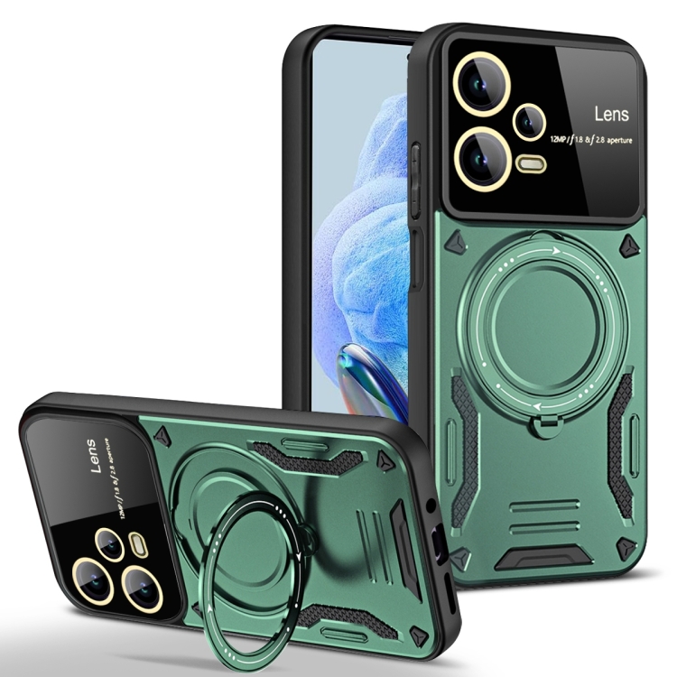 

For Redmi Note 12 Pro 5G Global Large Window MagSafe Holder Phone Case(Green)